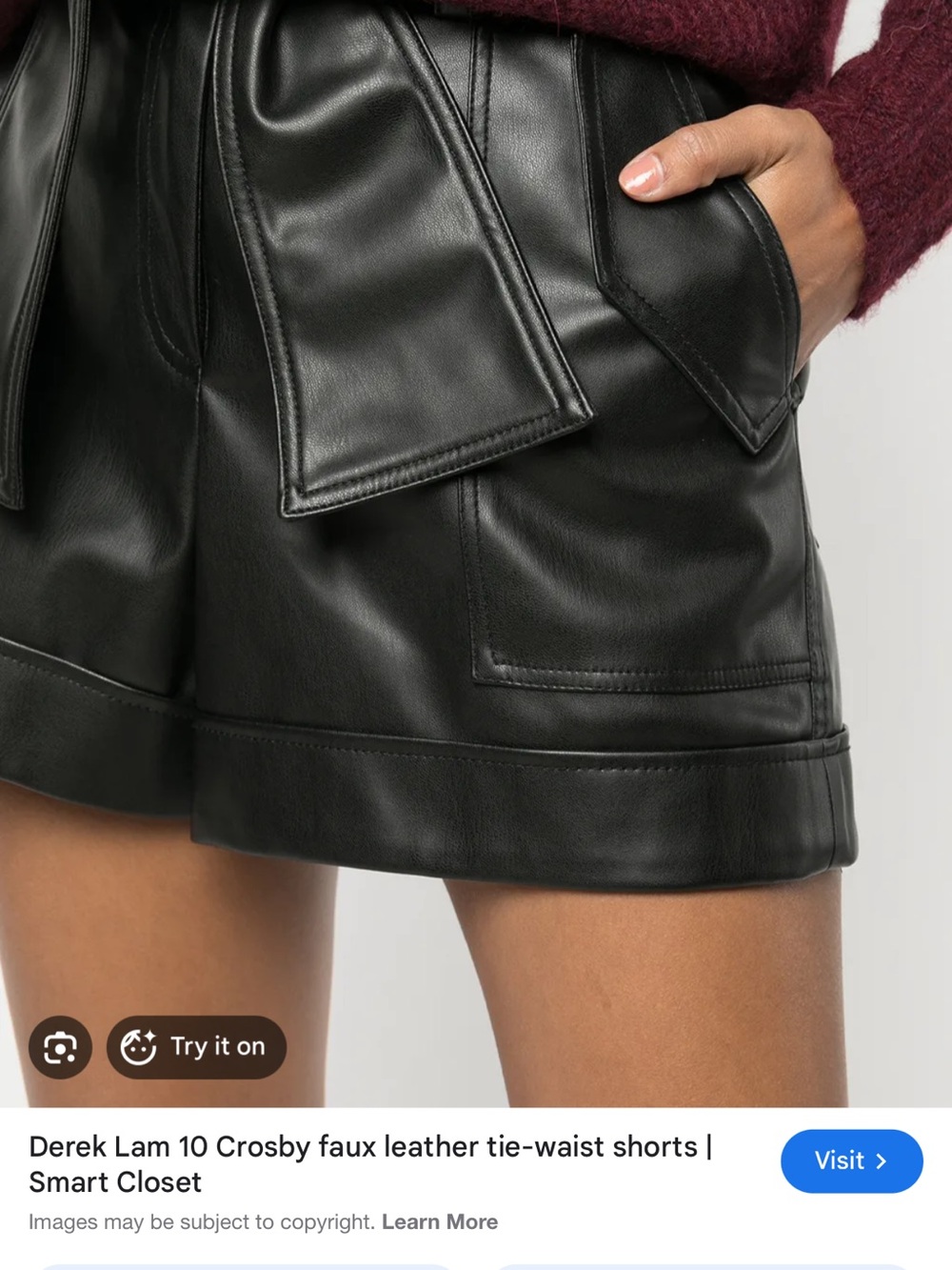 Derek Lam Black Faux Leather Tie-Waist Shorts